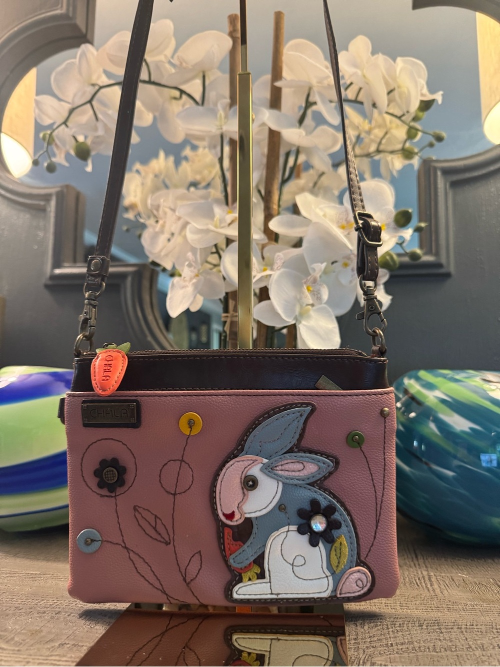 Charla CALLING BUNNY LOVERS  Shoulder Bag with 3 Compartments & Carrot Zip Pull